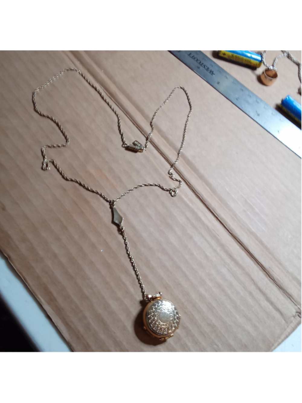 1928 Victorian Style Gold Locket Multi Compartment Pendant Necklace